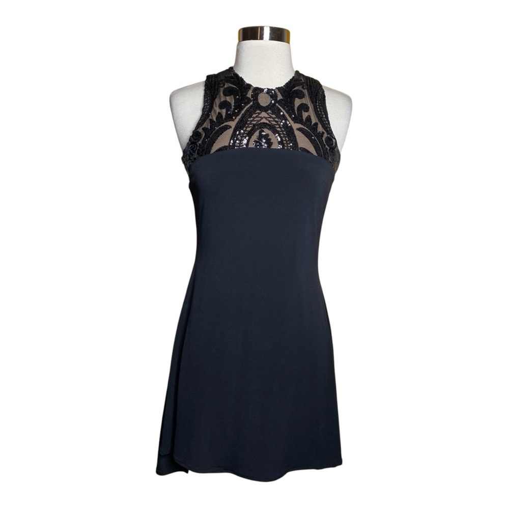 Juan Carlos Piñera Black Sequin Mesh Cocktail Dress Size M